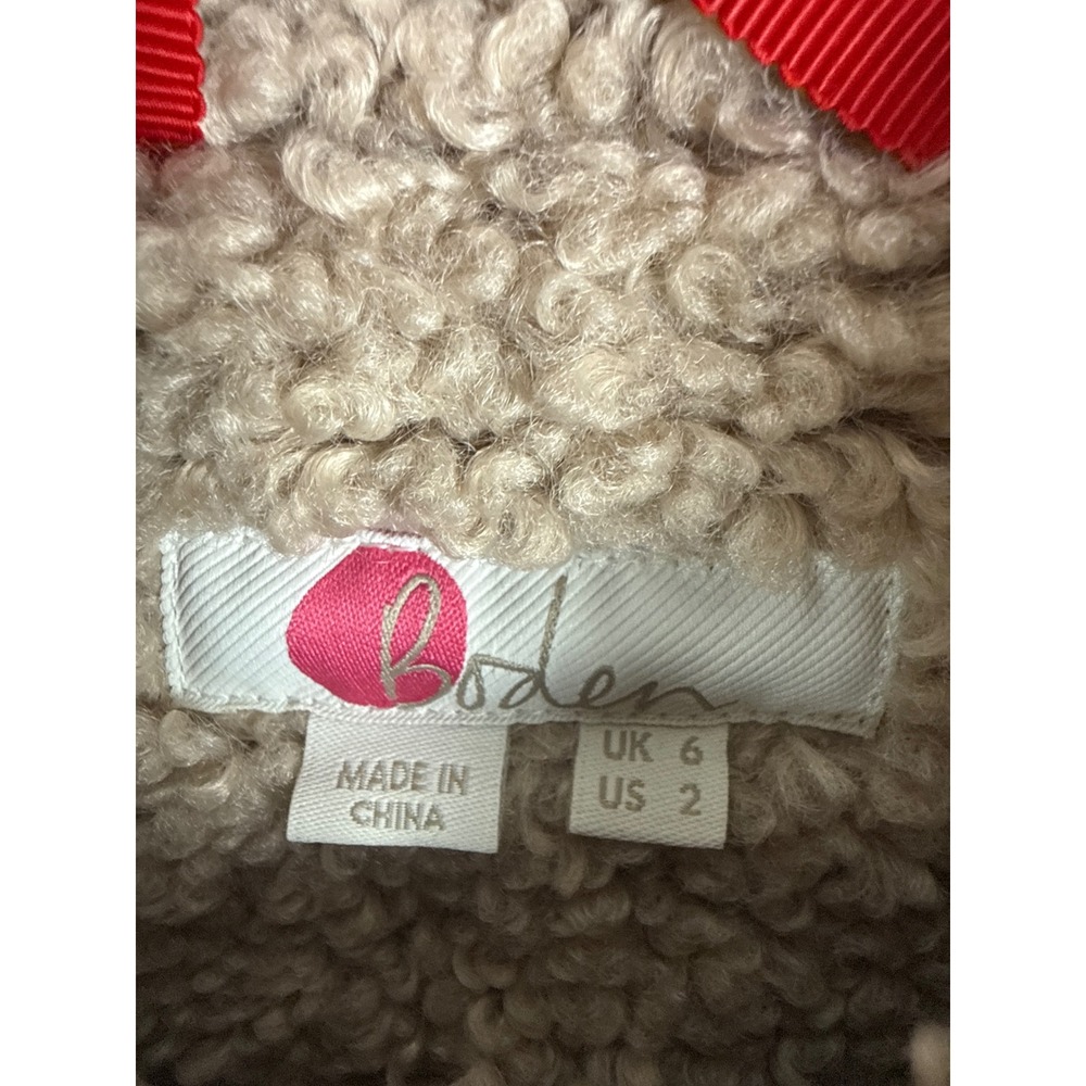Boden Winter Teddy Coat Size 2 Beige Pockets Retro Faux Shearling Button Front - Picture 5 of 15